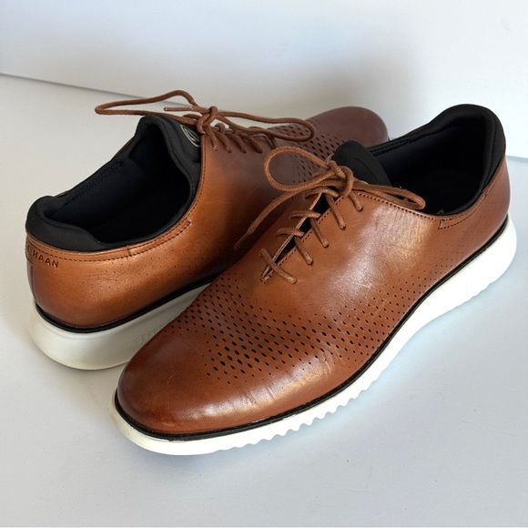 Cole Haan Men\'s 2.ZERØGRAND Laser Wingtip Oxford Shoes | Tan/Ivory Size 12M main image 10